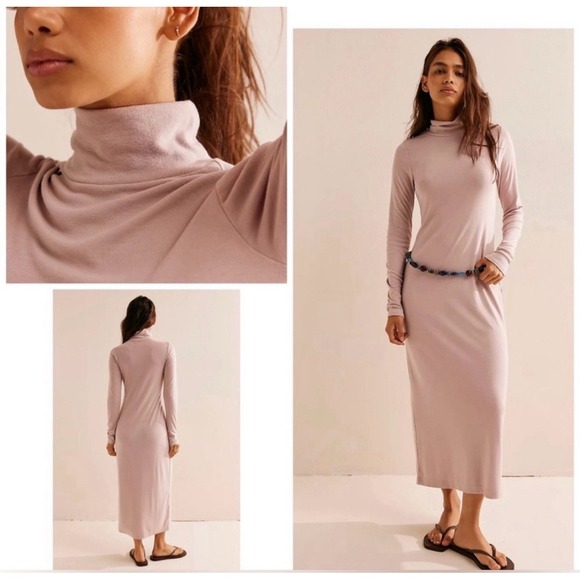 Free People Women's Good Feels Soft Mockneck Midi Dress Lilac Smoke SMALL NWOT - Picture 1 of 12